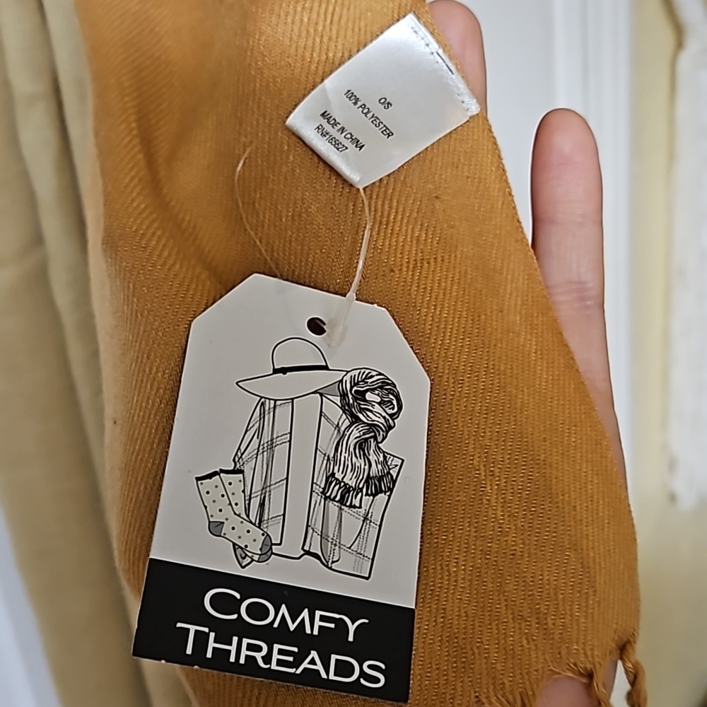 Comfy Threads Womens 2 100% Polyester Frilly Scarves Orange Brown Tan Yellow - Picture 2 of 7